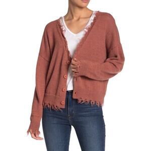 Nation LTD. Fig Baby Alpaca Madeline Fringe V Neck Cardigan Sweater